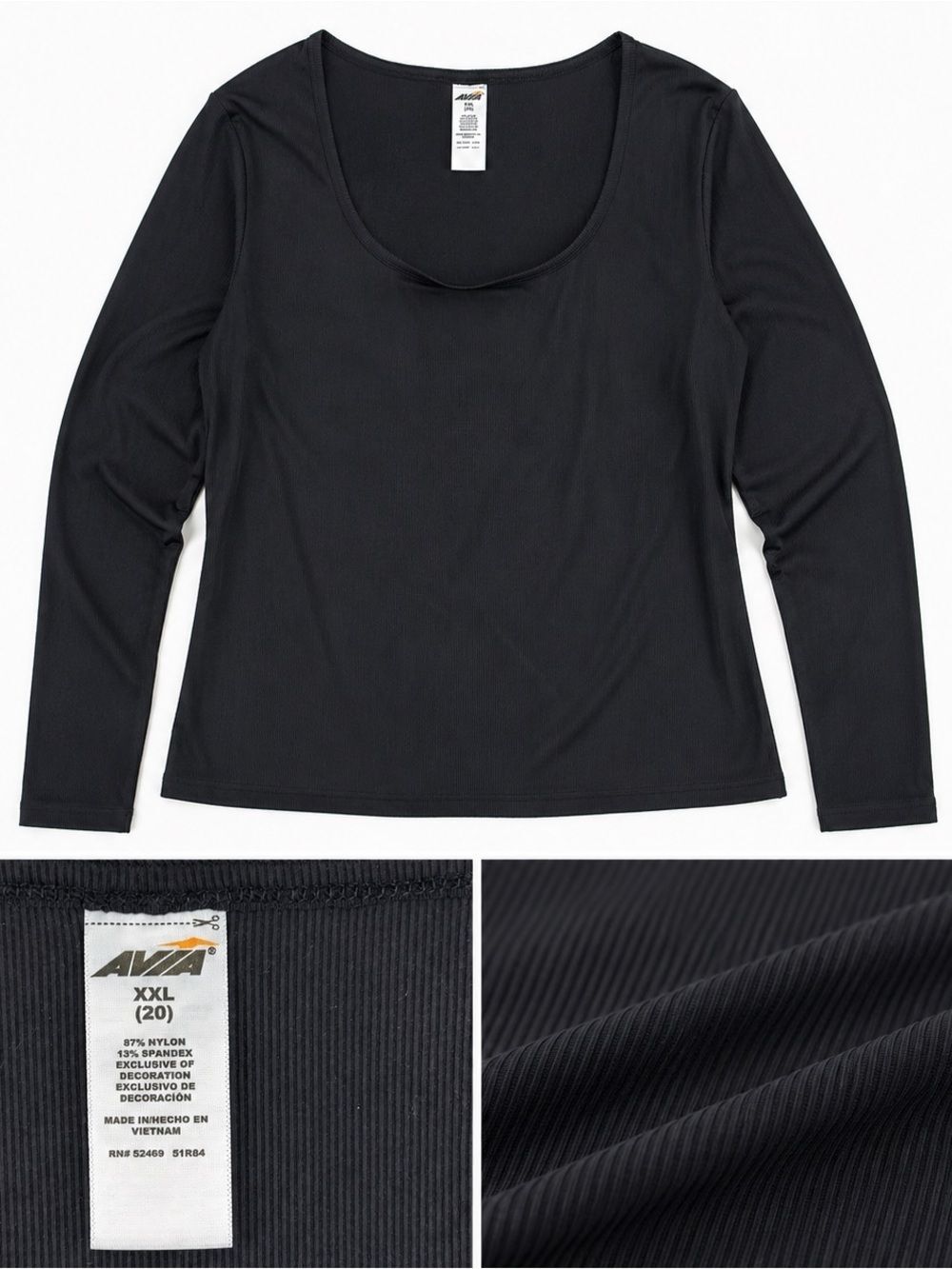 Avia Women’s Ribbed Scoop Neck Long Sleeve Stretch Knit Top